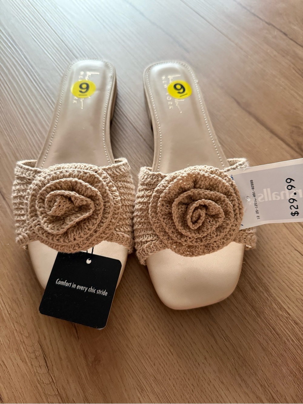 Perfect for Spring! Beige Crochet Flower Slide Sandals - Women's